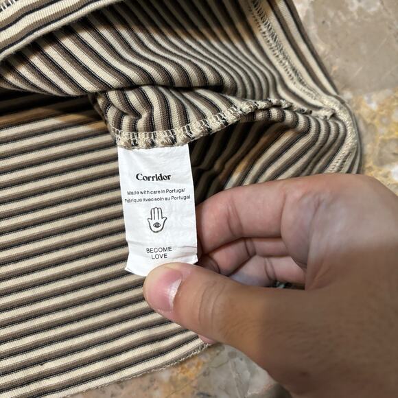 Corridor New York Shirt Mens Large Striped Tee Natural Pocket Crew Cotton - Picture 4 of 9